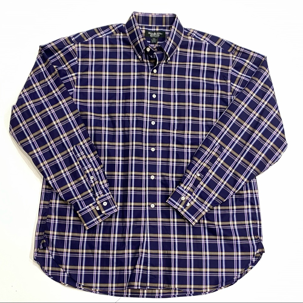Brooks Brothers Country Club Blue Yellow Plaid Long Sleeve Button Up XL Long